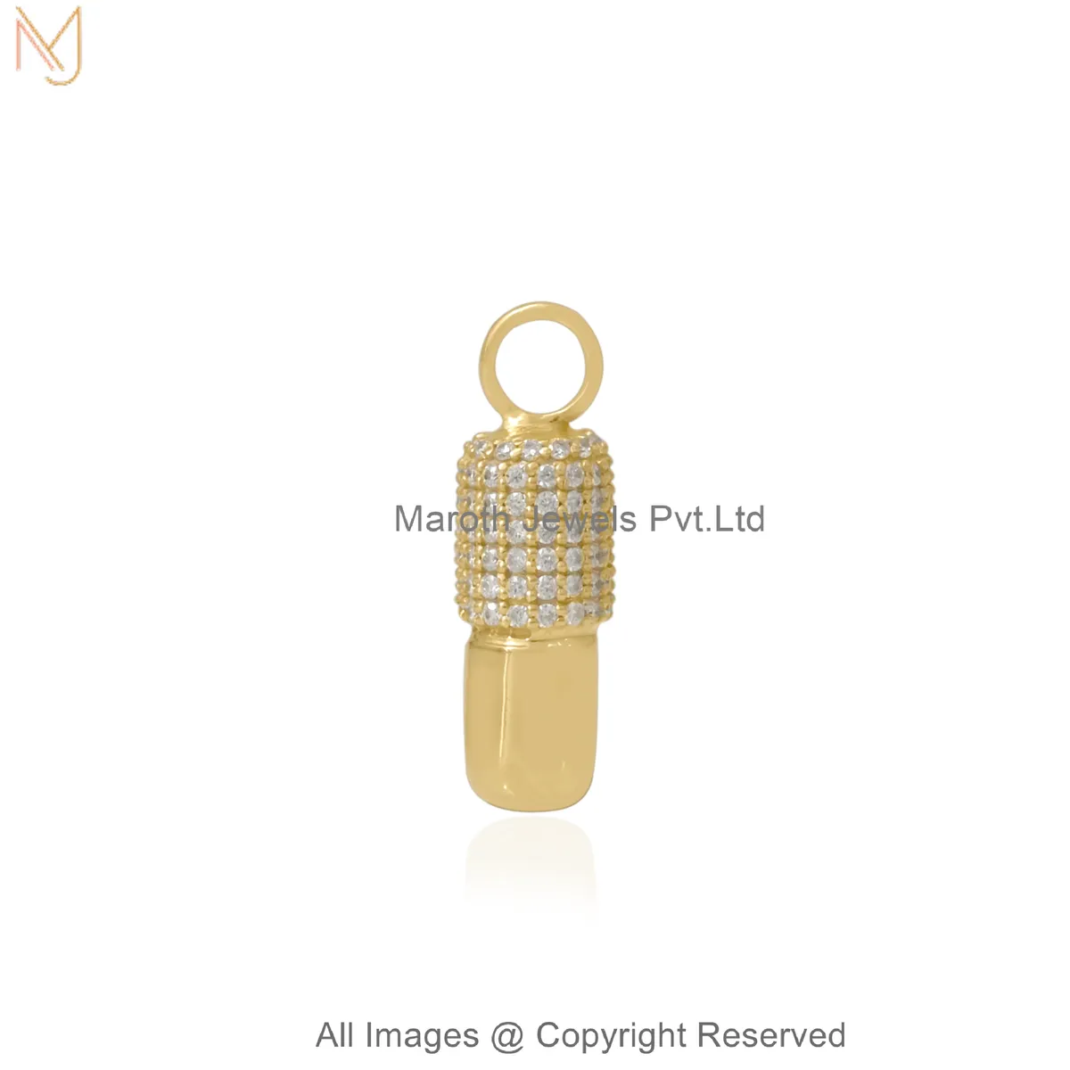 925 Silver Yellow Gold-Plated Moissanite Luxe CZ Barrel Capsule Charm Pendant Manufacture