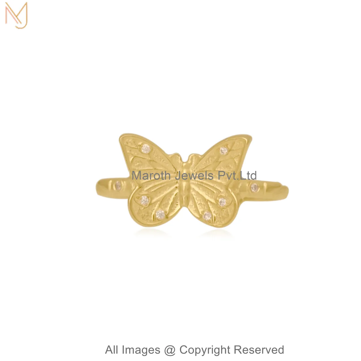 14K Yellow Gold Diamond Cubic Zirconia Butterfly Ring Jewelry Supplier