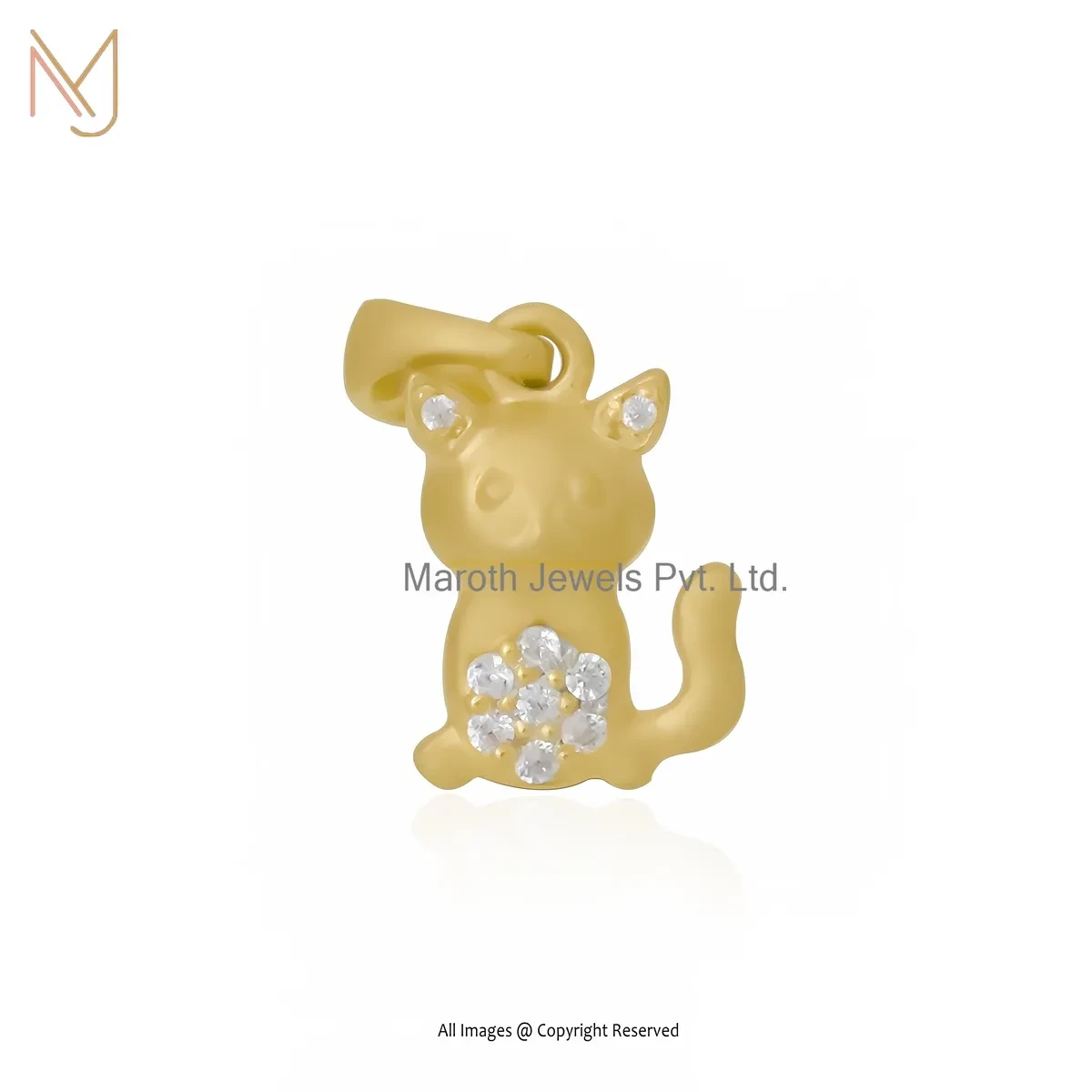 14K Yellow Gold Cubic Zircon Cat Pendant Manufacturer