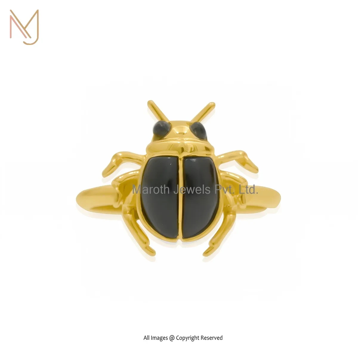 14K Yellow Gold Malachite Scarab Ring Custom Jewelry