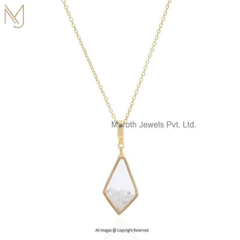 925 SIlver Yellow Gold Plated Crystal Quartz Gemstone Diamond Shaker Pendant Manufacturer