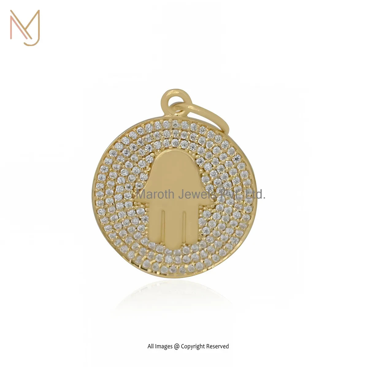 925 Silver Yellow Gold Plated Moissanite Disc Hamsa Pendant Jewelry Supplier