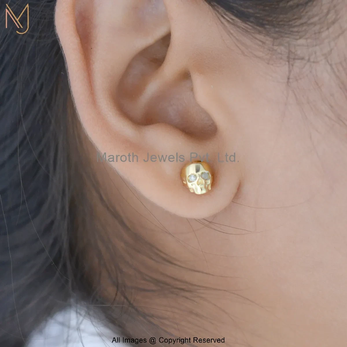 925 Silver Rhodium White Gold Plated Diamond Skull Stud Earring Manufacturer