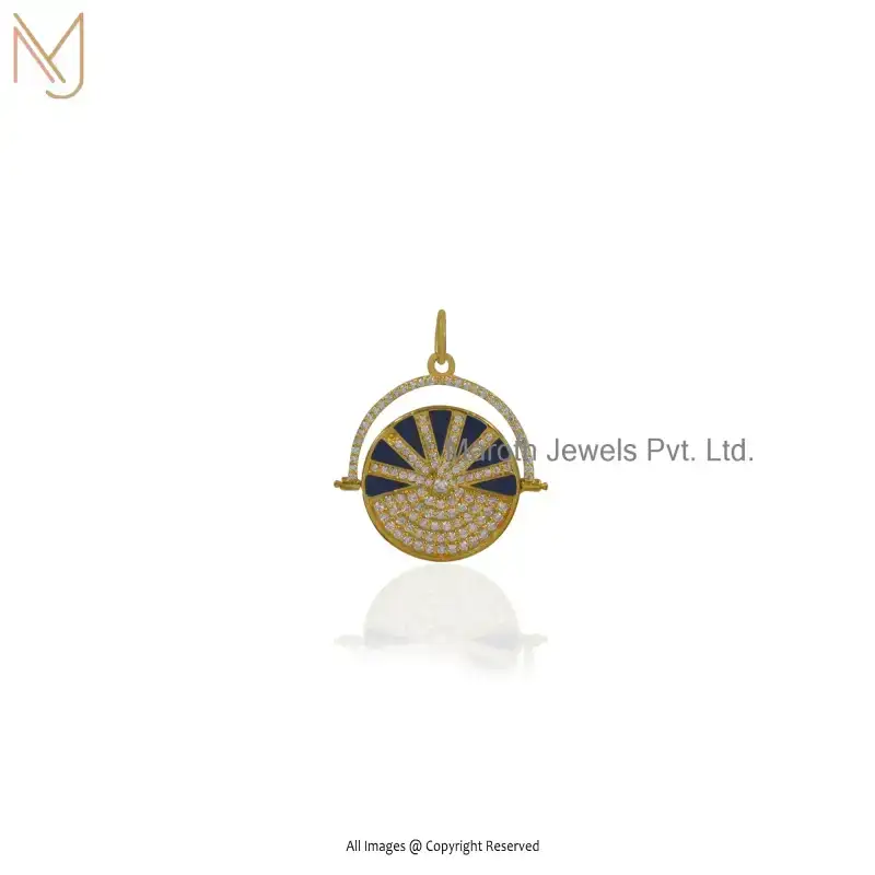 14K Yellow Gold Purple Enamel & White Cubic Zircon Gemstone Pendant Jewelry Supplier