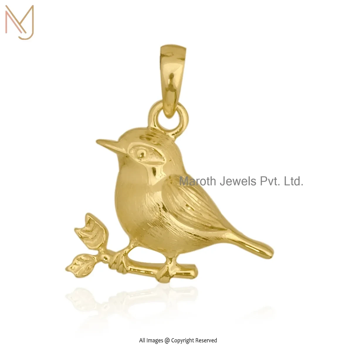 14K Yellow Gold Bird Charm Pendant Jewelry Supplier
