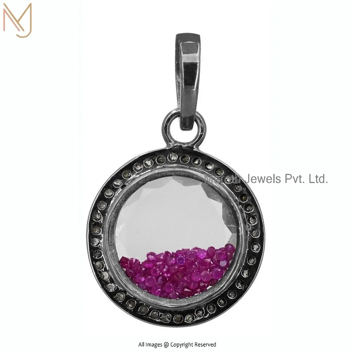 925 Silver Yellow Gold Plated Ruby Pave Diamond Shaker Pendant Custom Jewelry