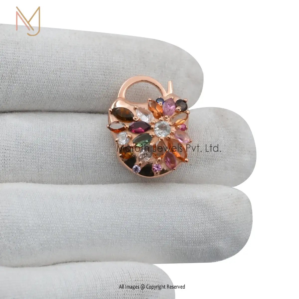 925 Silver Natural Silver Plated Multi Tourmaline Gemstone Padlock Manufacturer