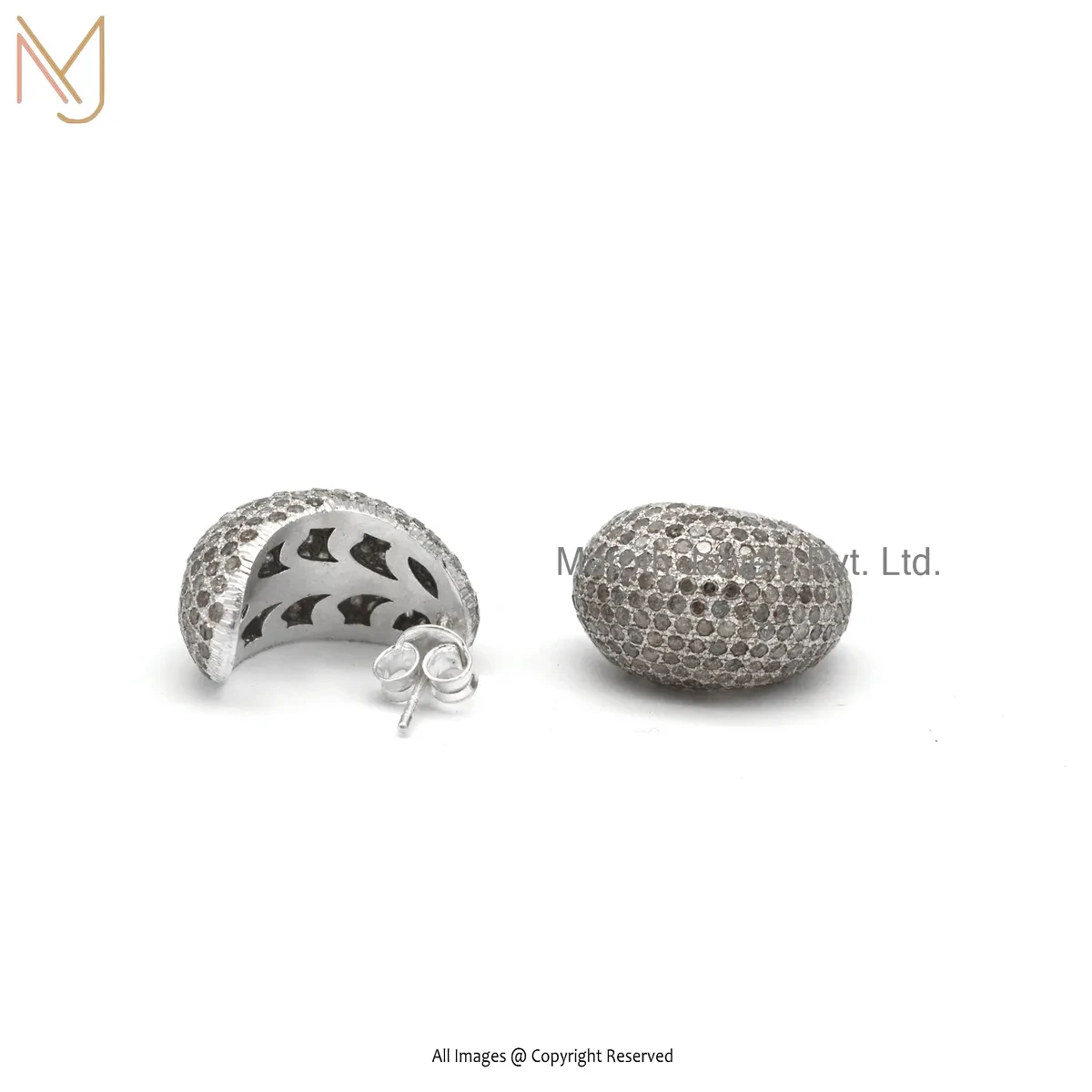 925 Silver Natural Silver Plated Pave Diamond Designer Stud Earring Custom Jewelry