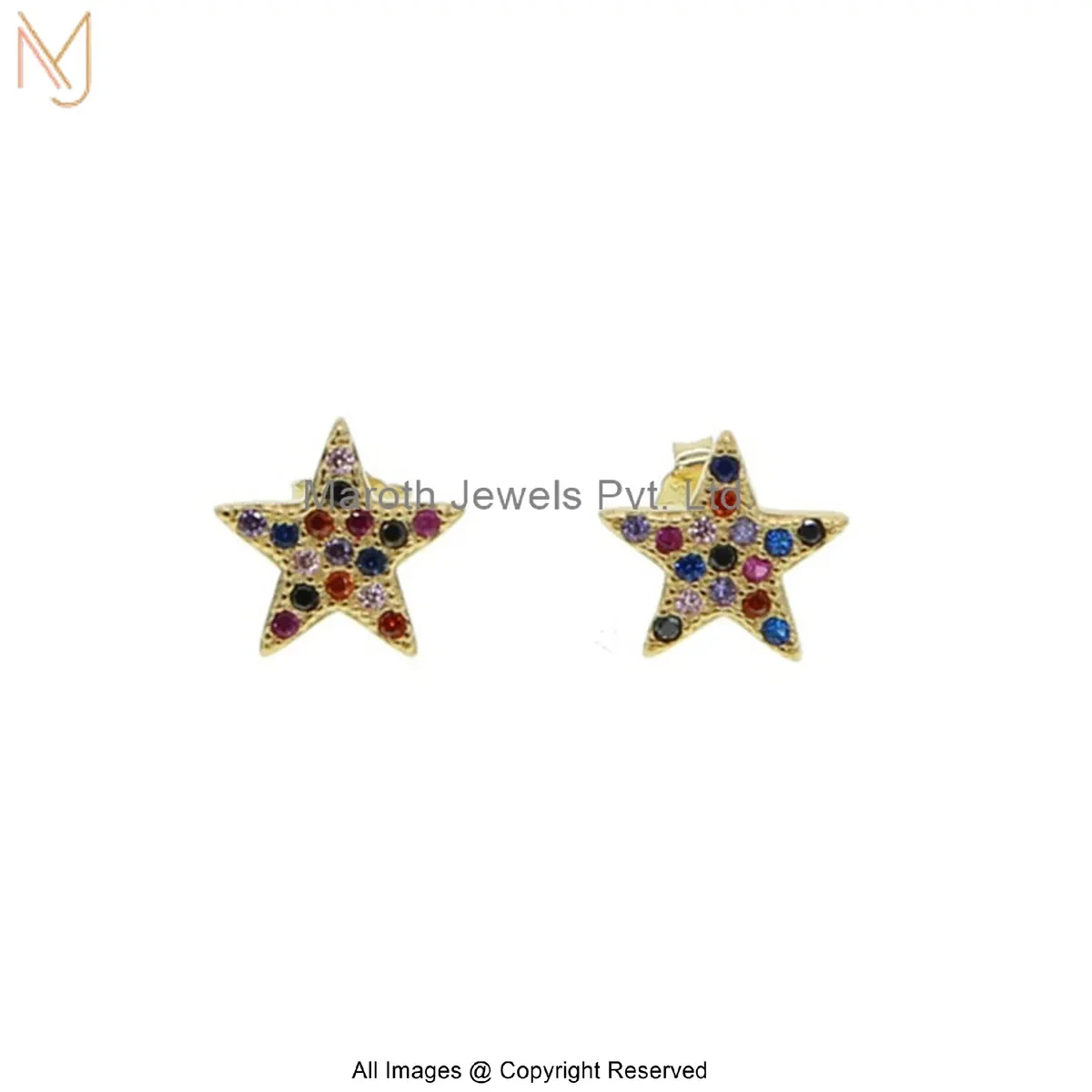 925 Silver Yellow Gold Plated Diamond Multi Gemstone Star Stud Earring Jewelry Supplier