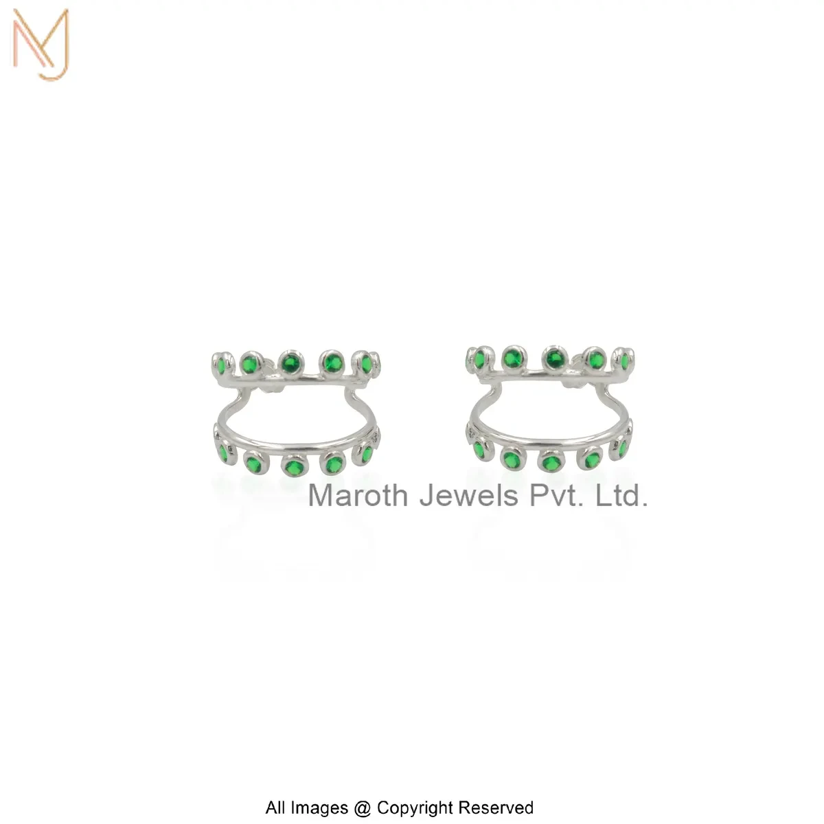925 Silver White Gold Plated Diamond Green Cubic Zircon Hoop Earring Custom Jewelry