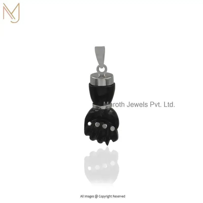 14K White Gold Black Onyx Small Figa Charm Pendant Manufacturer