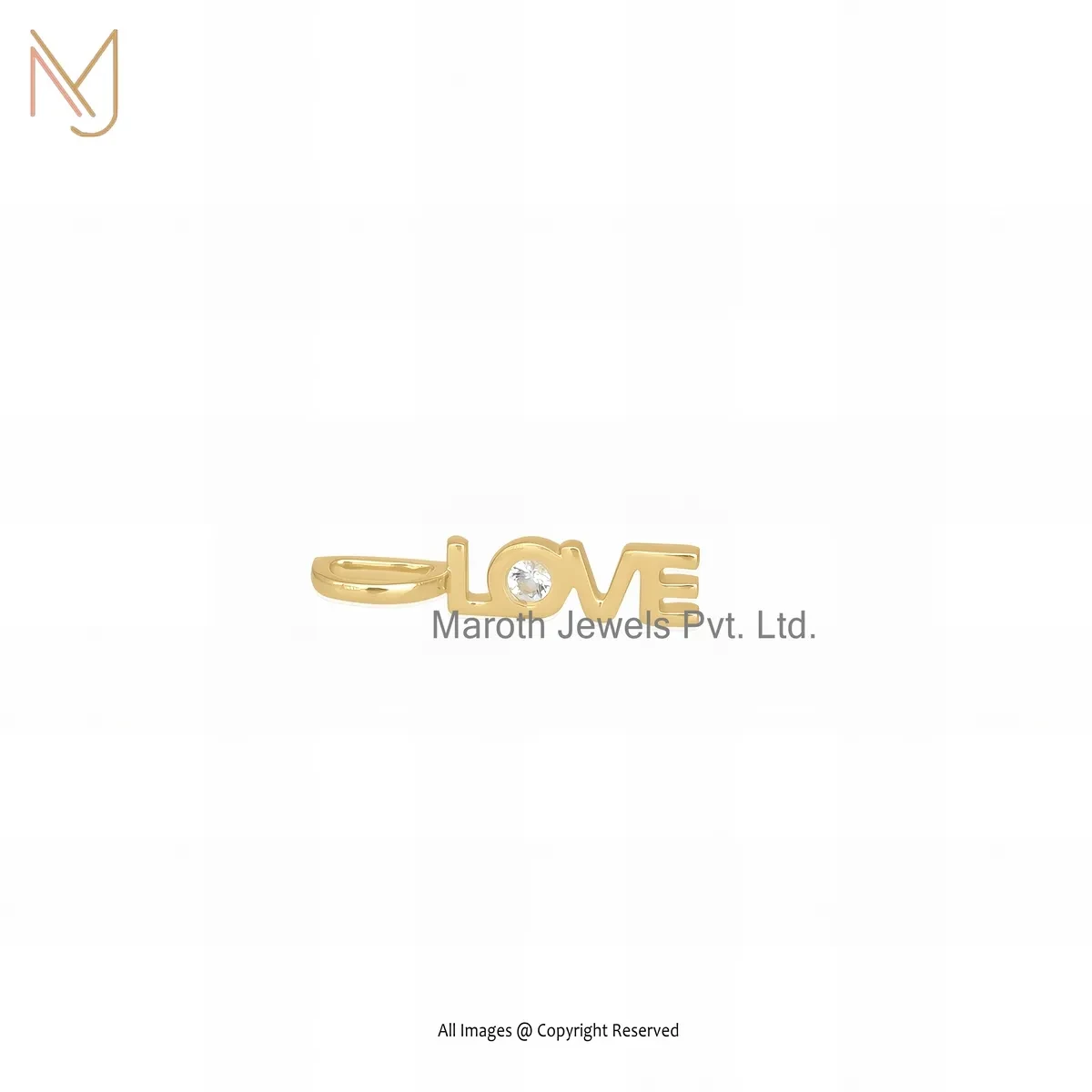 925 Silver Yellow Gold Plated White Topaz " LOVE " Letter Pendant Custom Jewelry