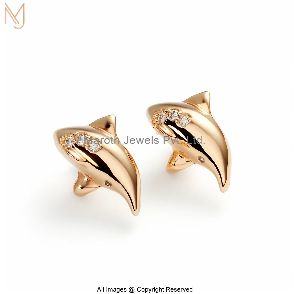 14K Yellow Gold Moissanite Golden Dolphin Diamond Studs Earring Manufacturer