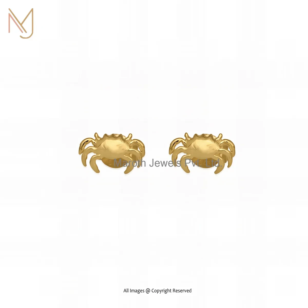 925 Sterling Silver Yellow Gold Plated Gold Tiny Crab Stud Earrings Manufacturer