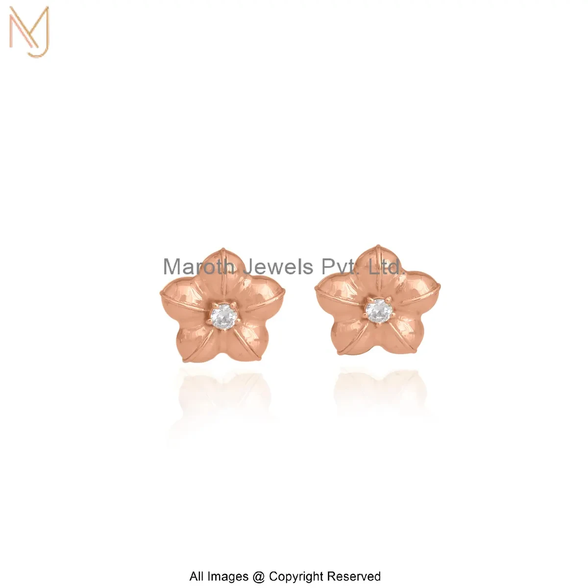 925 Silver Rose Gold Plated Cubic Zircon Flower Stud Earring Jewelry Supplier