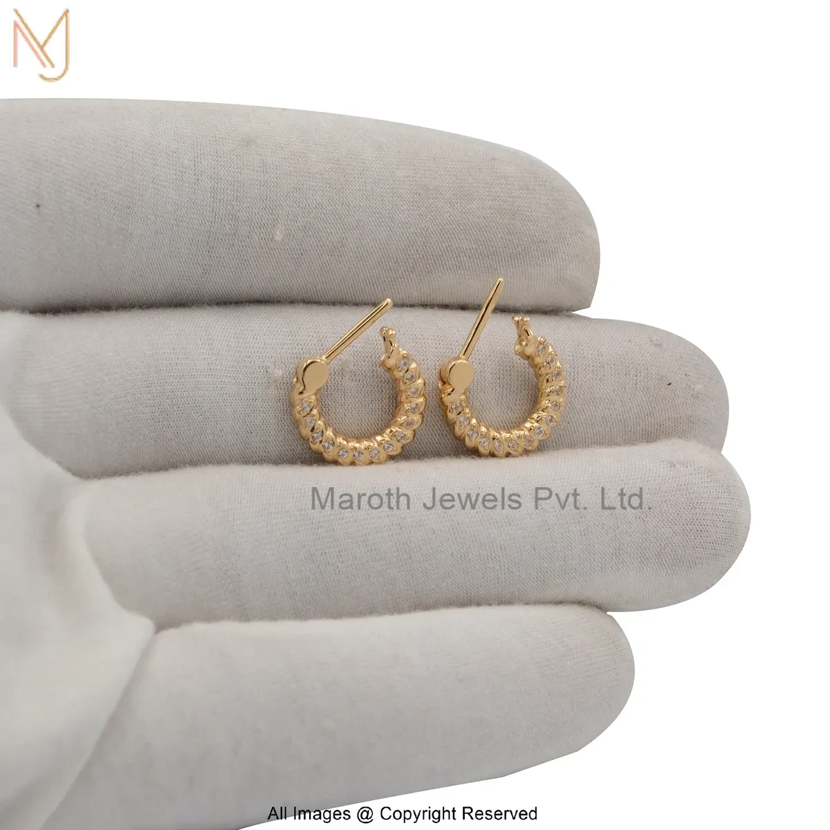 925 SIlver Yellow Gold Plated White Topaz Diamond Huggies Earring Manufacturer