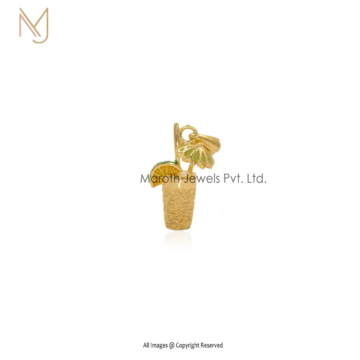 14K Yellow Gold Enamel Lime Charm Pendant Custom Jewelry