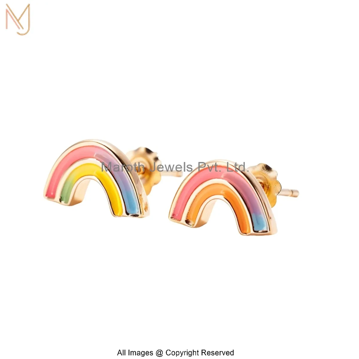 925 Silver Yellow Gold Plated Rainbow Stud Earring Jewelry Supplier