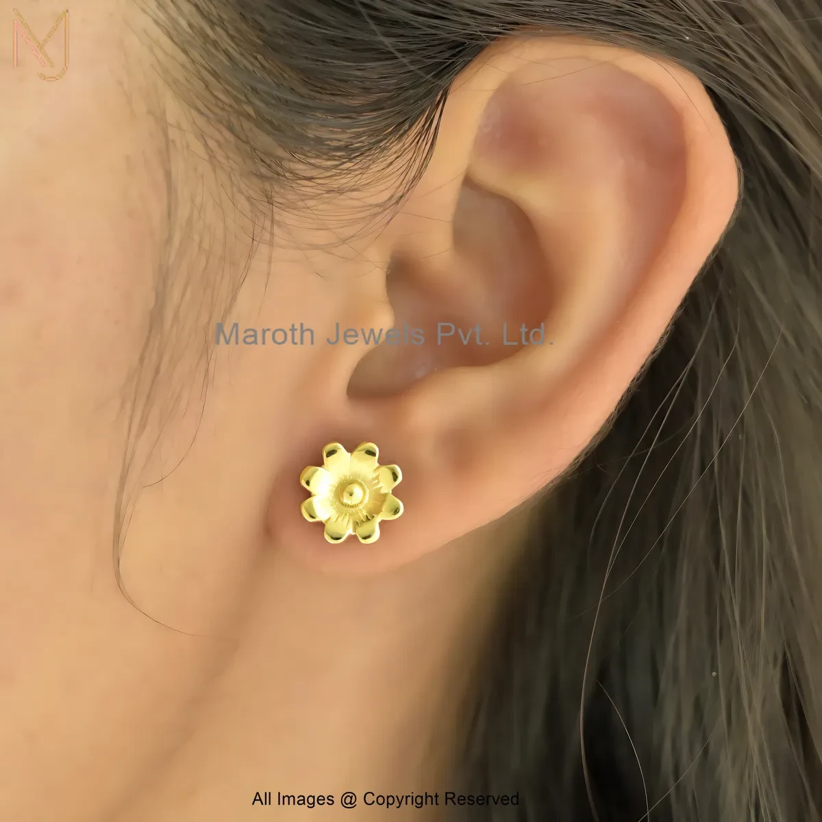 925 Silver Yellow Gold Plated Suvarna Pushp Gold Stud Earring Jewelry Supplier
