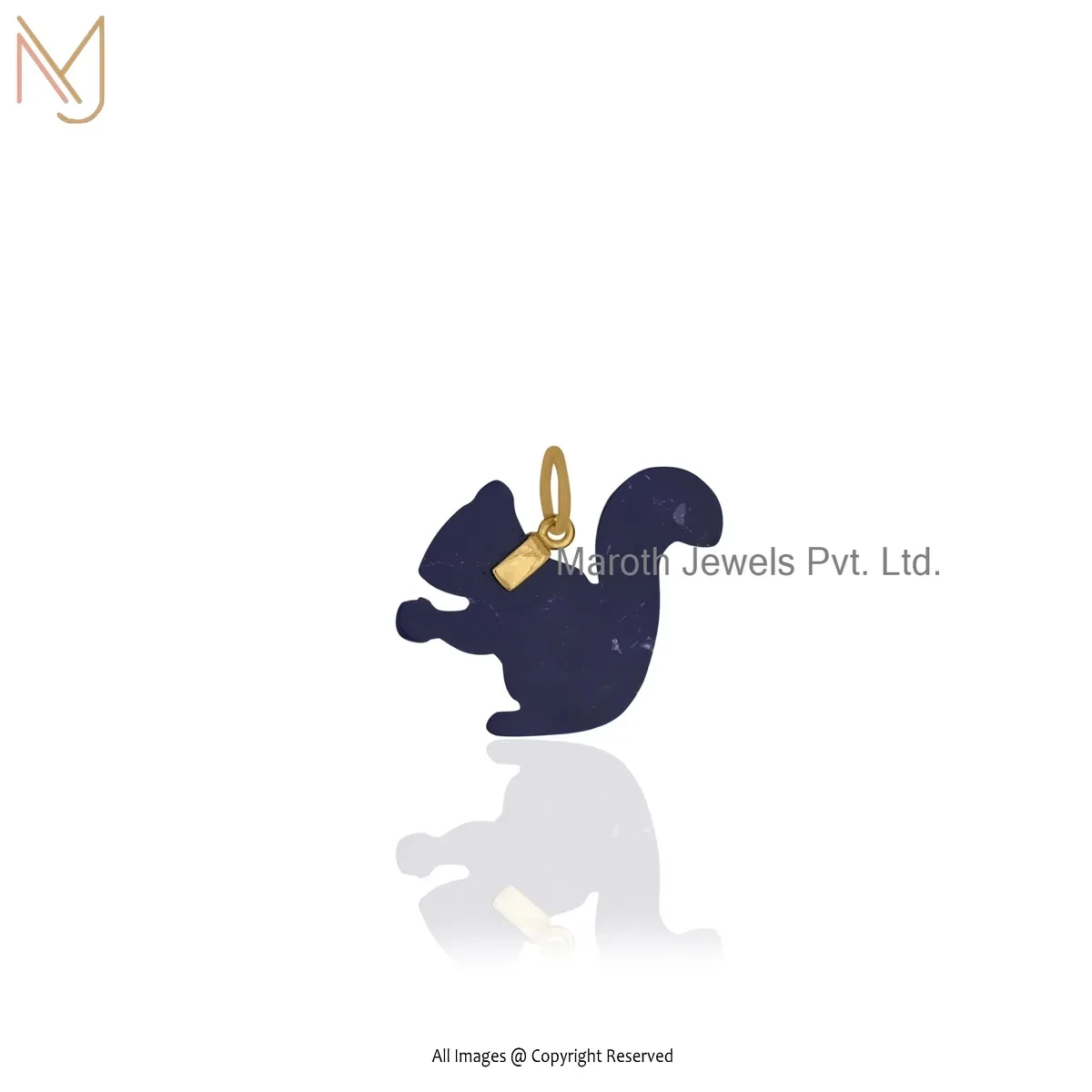 925 Silver Yellow Gold Plated Lapiz Lazuli Gemstone Squirrel Pendant Jewelry Supplier