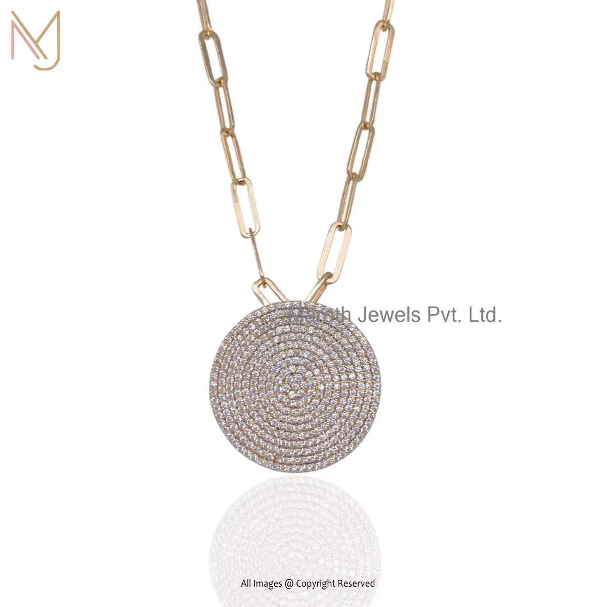 925 Silver Yellow Gold Moissanite Round Disc Charm Pendant Jewelry Supplier