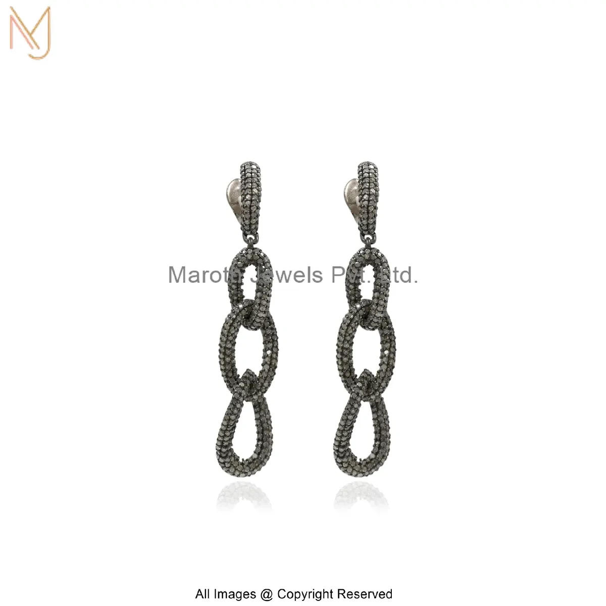 925 Silver Rhodium Plated Pave Diamond Infinity Link Drop Earrings Custom Jewelry