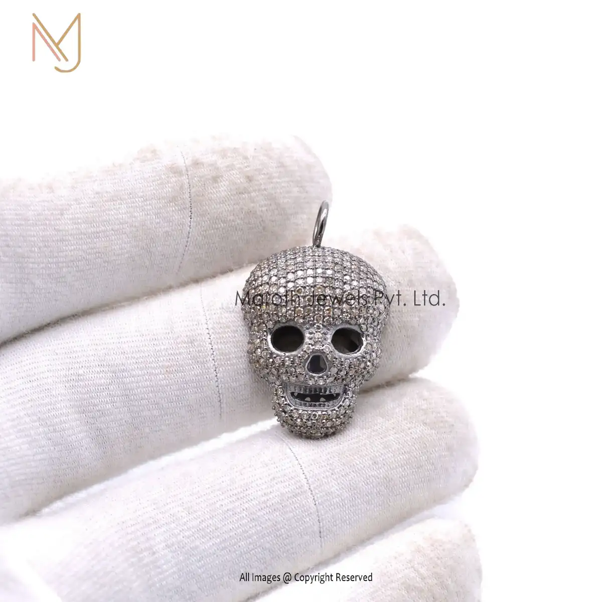 Private Label 925 Silver Rhodium Pave Diamond Skull Pendant Halloween Jewelry
