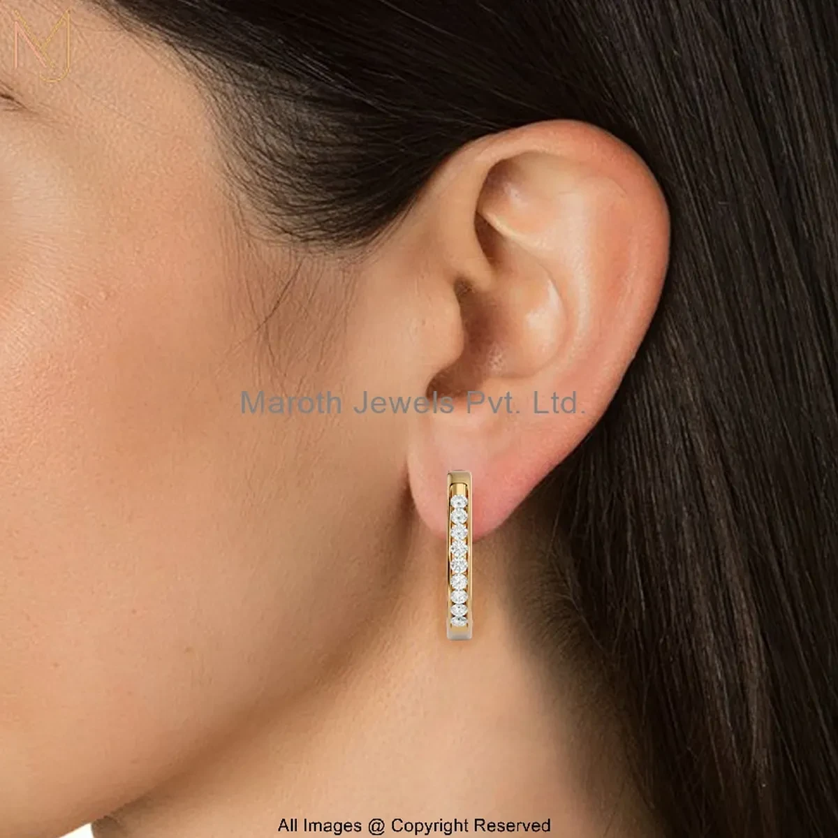 14K Yellow Gold Cubic Zircon Diamond Hoop Earring Jewelry Supplier