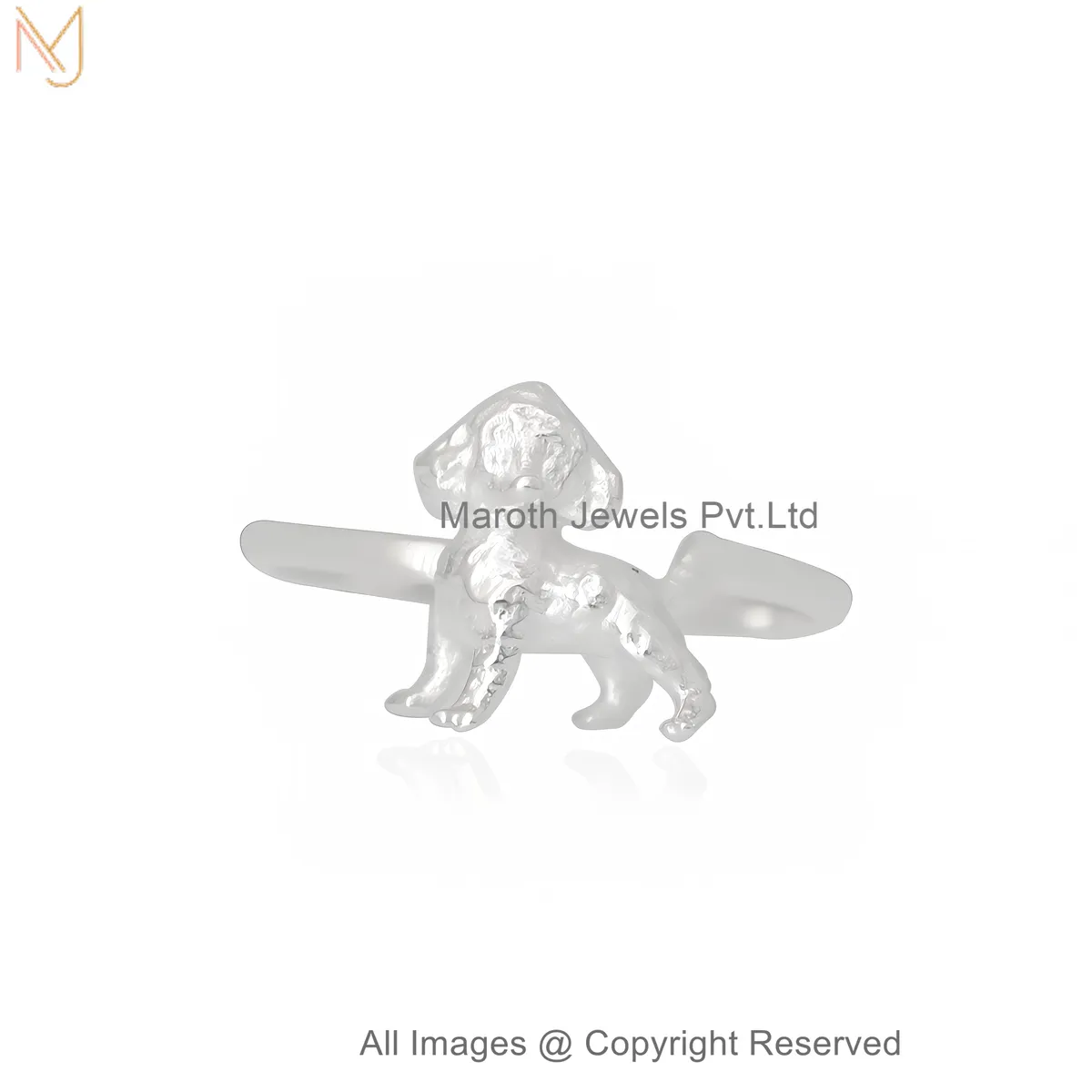 14K White Gold Poodle Dog Charm Statement Ring Manufacturer