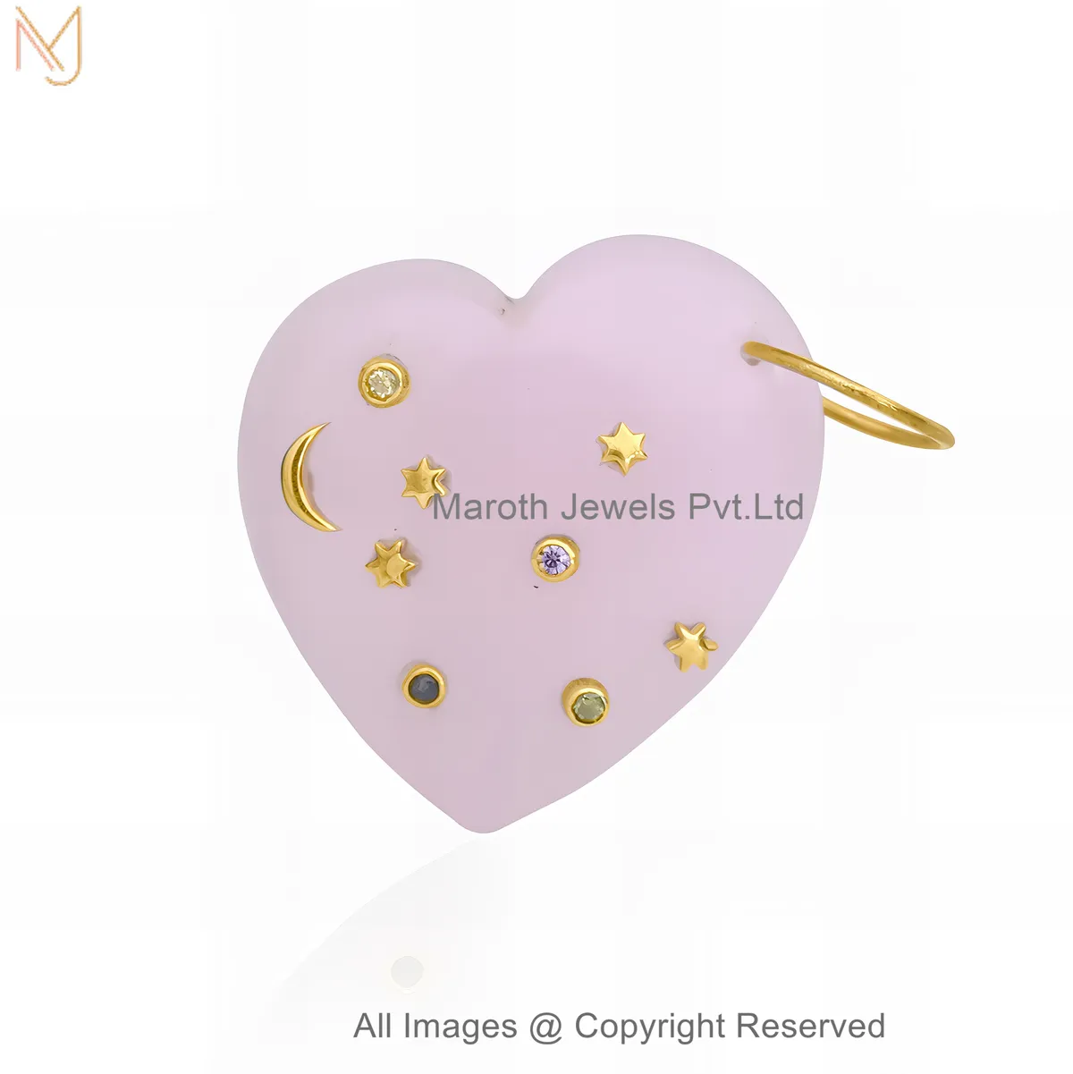 925 Sterling Silver Yellow Gold Plated Cubic Zircon Multi-Gemstone Heart Pendant Jewelry Supplier