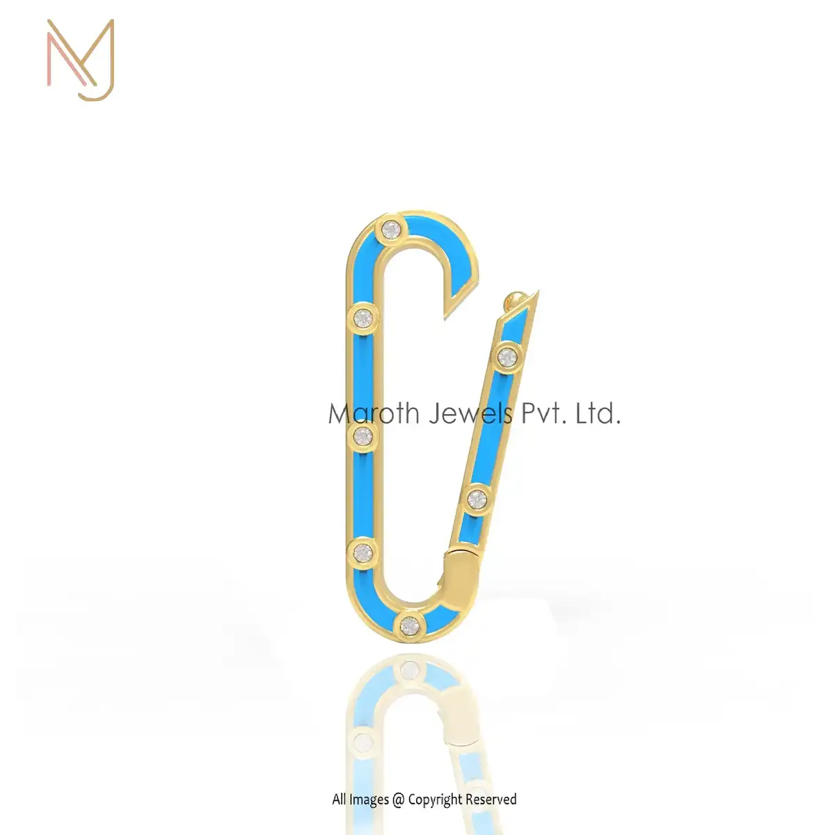Wholesale 14K Yellow Gold Pave Diamond Turquoise Enamel Enhancer Pendant Jewelry