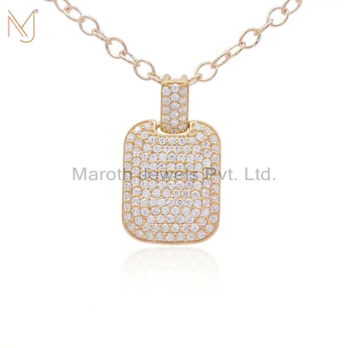 92.5 Sterling Silver Yellow Gold Dog Tag Pave Diamond Pendant Jewelry Manufacturer