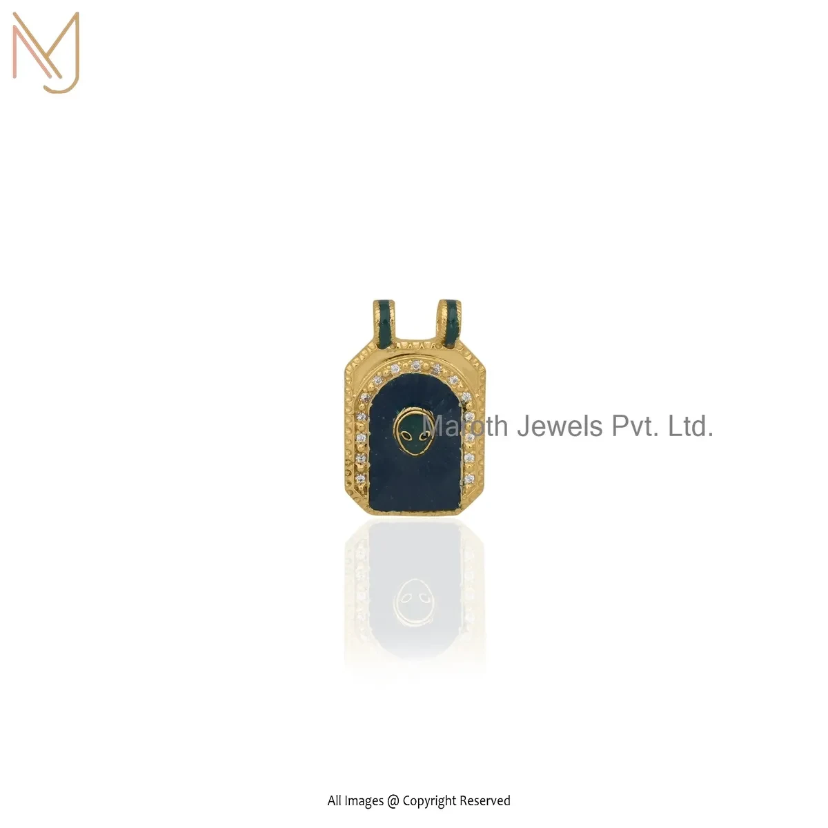14K Yellow Gold Cubic Zircon & Enamel Square Pendant Custom Jewelry