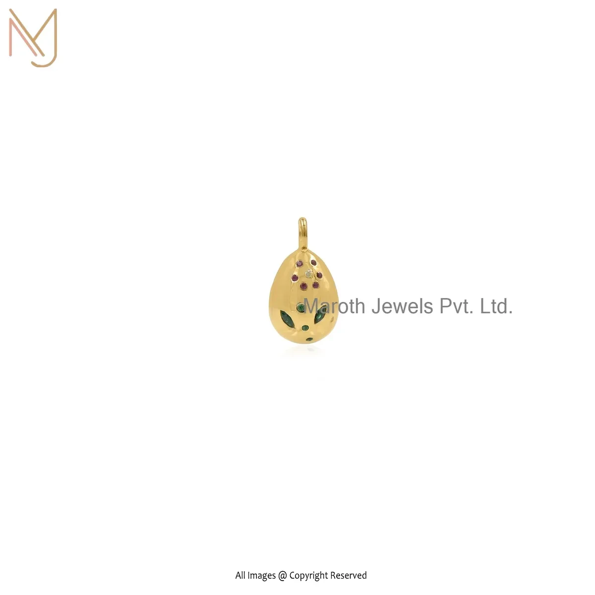 925 Silver Yellow Gold Plated Ruby Cubic Zircon Teardrop Pendant Custom Jewelry