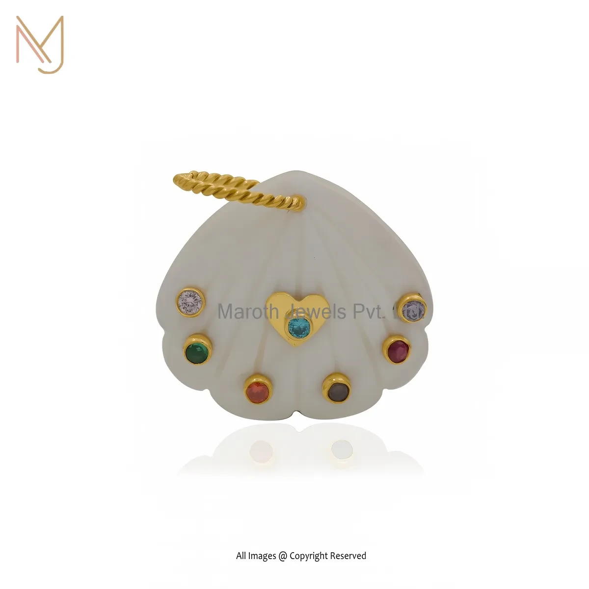 Wholesale 14K Yellow Gold Mother Of Pearl & Multi Gemstone Shell Pendant